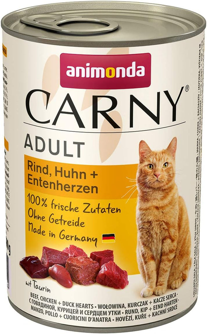 Animonda Carny Adult Hearty Variation (12 X 400 G), hrană umedă pentru pisici adulte, hrană umedă cu 100% ingrediente din carne proaspătă, hrană pentru pisici fără cereale și zahăr
