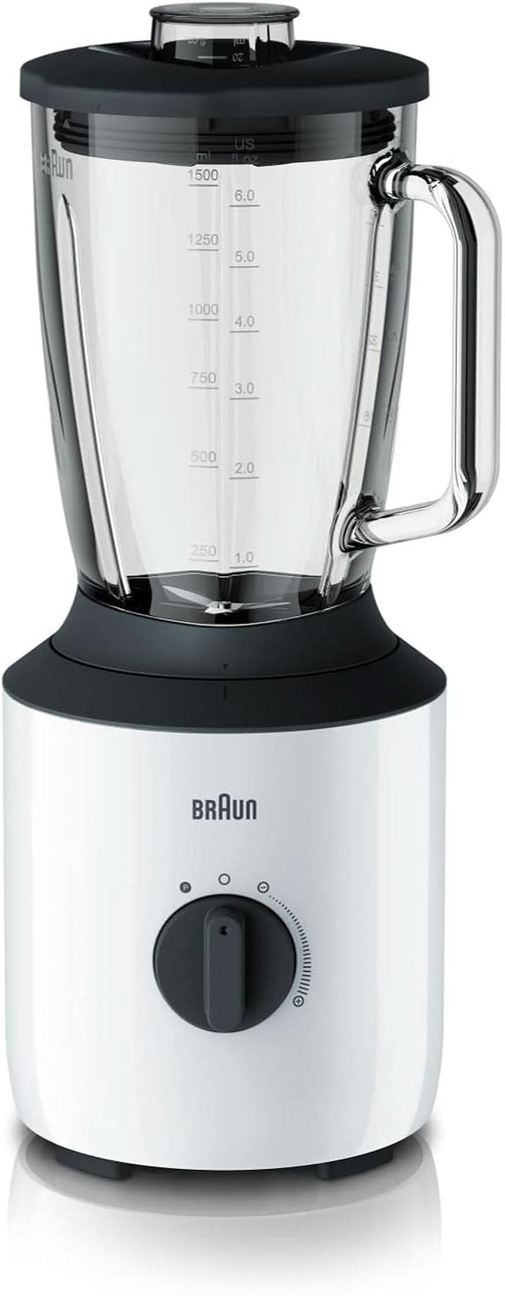 Braun Powerblend 3 JB 3150 BK Standmixer - 1,5 L Glas-Mixaufsatz, Küchenhelfer Zum Zerkleinern, Pürieren & Mixen, 800 Watt, Schwarz Bucatarie Naty Shop Weiß Single