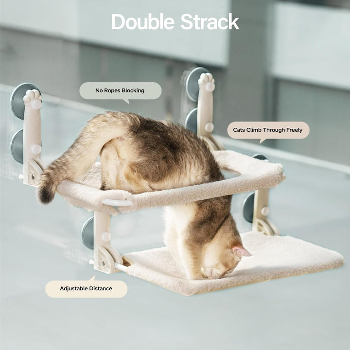 MEWOOFUN Hamac pentru Pisici, 54 x 30 cm, Pat pentru Pisici, Covoraș Reversibil pentru Pisici, cu Ventuze Puternice, Până la 18 kg (Bej, Dublu)