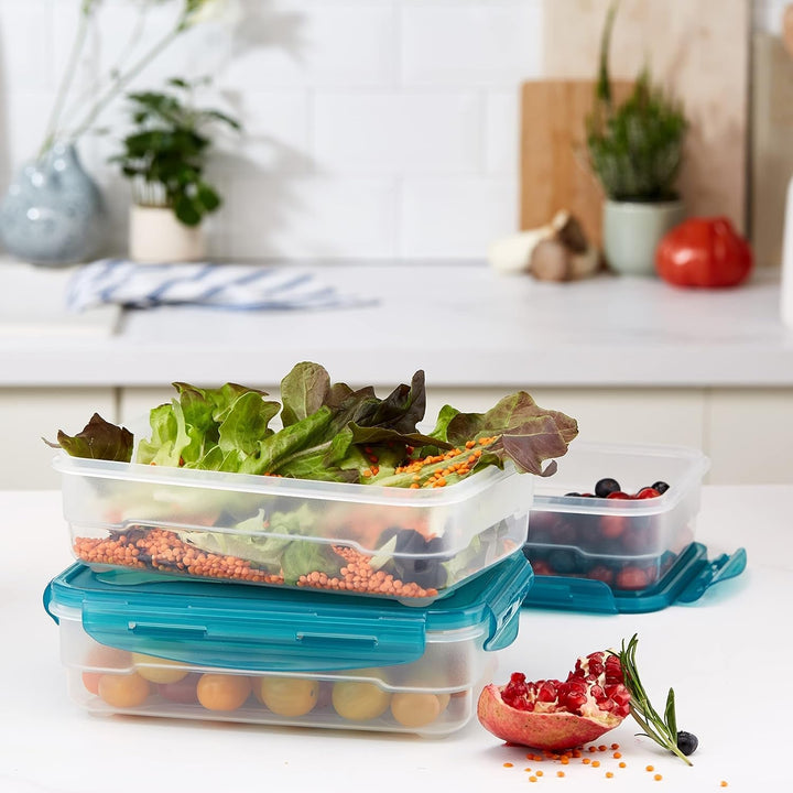 Recipiente de congelare Amazon Basics într-un set, cu capac, etanș, rezistent la scurgeri, stivuibil, pentru frigider / congelator, fără BPA, plastic, microunde și mașină de spălat vase, 3 x 1,2 l, incolor Cutii depozitare alimente Naty Shop