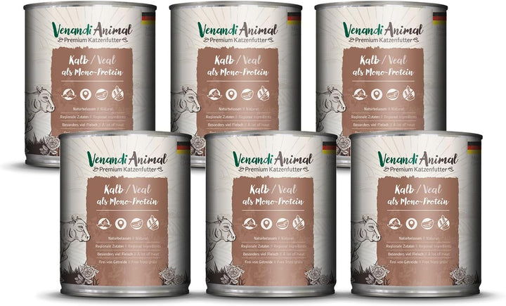 Venandi Animal - Hrană umedă premium pentru pisici - Vițel ca monoproteină 6-pack (6 X 800 G), fără cereale, monoproteină