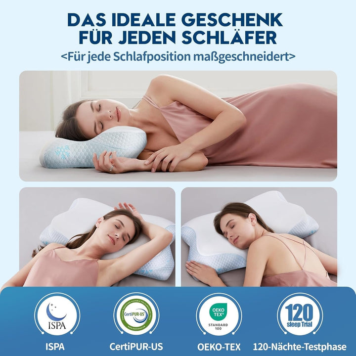 Cloudétoile pernă pentru gât pernă din spumă cu memorie - pernă ortopedică ergonomică 2 în 1 pernă din spumă visco pernă pentru dormit lateral, pernă de susținere a gâtului reglabilă pe înălțime pernă din spumă cu memorie, alb 64X38X12 cm Perne ortopedice cervicale Naty Shop