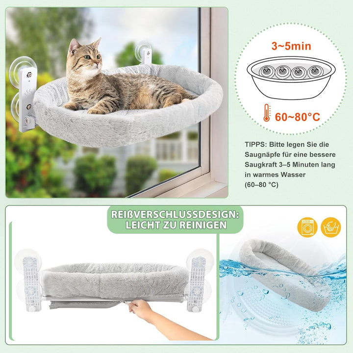 GUUSII HOME Șezlong pentru pisici, pat pentru pisici, hamac pentru fereastră, hamac pentru pisici, pervaz pentru pisici, șezlong pliabil pentru fereastră, hamac pentru fereastră, pat suspendat pentru pisici, până la 18 kg (gri, M)