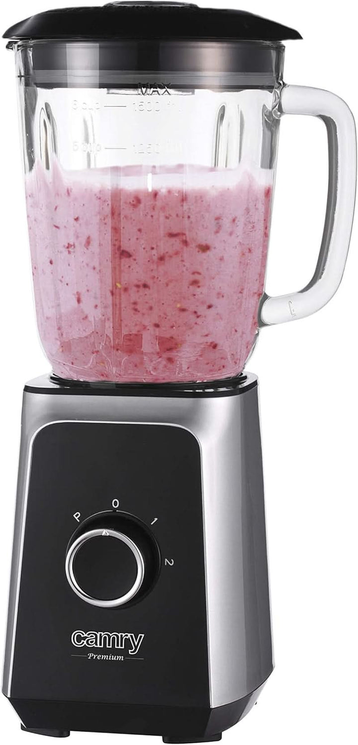 CR 4077 Standmixer Mit 1,5L Glasbehälter, Smoothie Maker, Hochleistungsmixer, Mahlung, Eis-Zerkleinerung, Pulsfunktion, Edelstahlklingen, 2 Geschwindigkeiten, 1000W, Schwarz/Silber Bucatarie Naty Shop