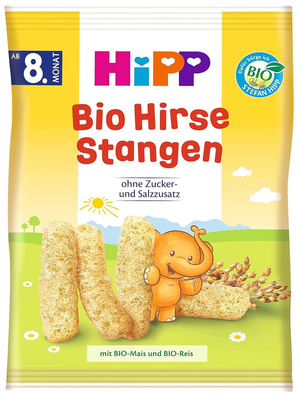 Produse de gustare bio Hipp batoane de mei, pachet de 7 (7 x 30g) Mama si Copilul Naty Shop 7 x 30 grame Bețișoare de mei