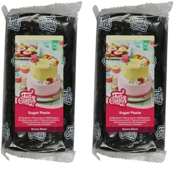 FunCakes Raven Black fondant rulat: Ușor de folosit, neted, flexibil, moale și pliabil, perfect pentru decorarea torturilor, halal, kosher și fără gluten. 1 kg (pachet de 2) Pasta de zahar Naty Shop Raven negru 1 kg (pachet de 2)