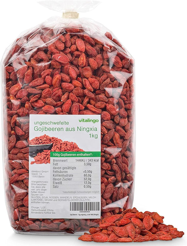 Goji berries - 1 kg de goji berries uscate și nesulfurate din una dintre cele mai bune regiuni de creștere din lume, Ningxia China Produse deshidratate Naty Shop Titlu implicit