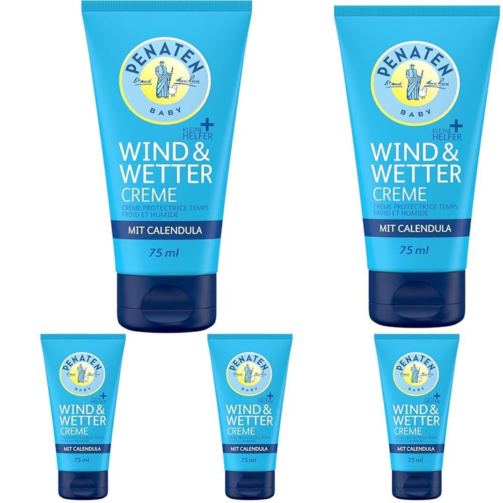 PENATEN Wind & Weather Cream (75 ml), îngrijire a pielii bebelușului cu protecție în vreme rece și umedă, cremă protectoare de îngrijire a bebelușului cu calendula bogată hrănește pielea și formează o barieră protectoare Copii - Baie si Skincare Naty Shop 75 Ml (pachet de 5) Vânt Weather Cream