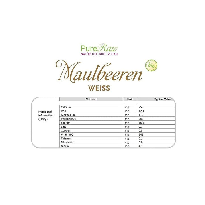 Premium Organic uscat (Raw Vegan) mure albe Morus Alba Mulberry Fruit - Fructe uscate fără adaos de zahăr din Turcia - Organic Raw White Mulberries Dried Fruit | PureRaw 200g Produse deshidratate Naty Shop