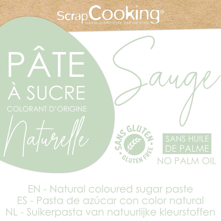 ScrapCooking - Pâte Ã Sucre Vert Sauge 250g - Colourant d'Origine Naturelle - Sans Gluten, Sans Huile de Palme - Pour Gâteaux, Pâtisseries Anniversaire - Vert Pastel - Fabriquée en France - 7621 Pasta de zahar Naty Shop