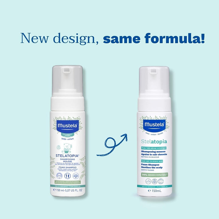 Stelatopia Șampon Mousse pentru scalp cu uscăciune extremă sau dermatită atopică, păr, bebeluși, copii, întreaga familie - reduce roșeața și mâncărimea (150ml) Copii - Baie si Skincare Naty Shop