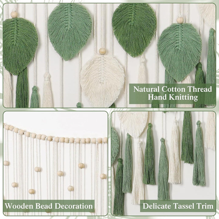 Tapiserie dremisland mare bej frunze verzi ciucure Casa - Accesorii si Decoratiuni Naty Shop