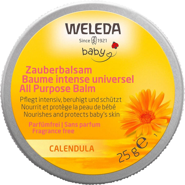 WELEDA Organic Baby Calendula Magic Balm - Balsam universal de cosmetice naturale pentru față și corp pentru îngrijirea și calmarea pielii și buzelor uscate. Balsam bogat universal pentru bebeluși și copii (1x 25g) Copii - Baie si Skincare Naty Shop